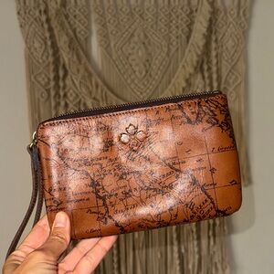 Patricia Nash Brown Map Print Wristlet